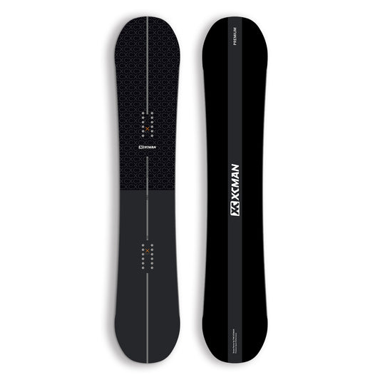 XCMAN Men's Quantum Fissure All Mountain Snowboard top and bottom graphic view in black