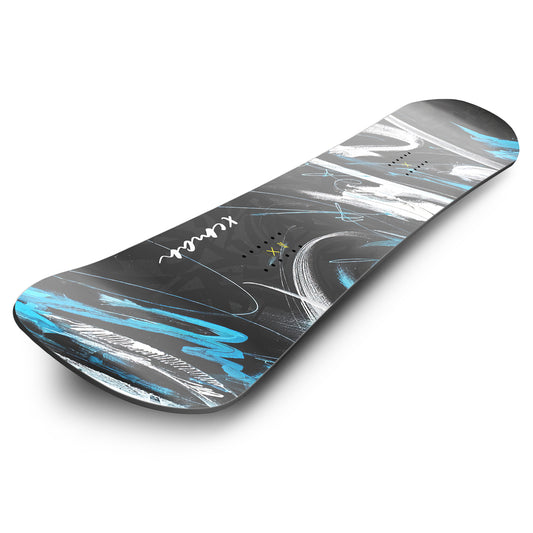 3D angled view of XCMAN Men's Snowstorm Night Snowboard showing deck profile