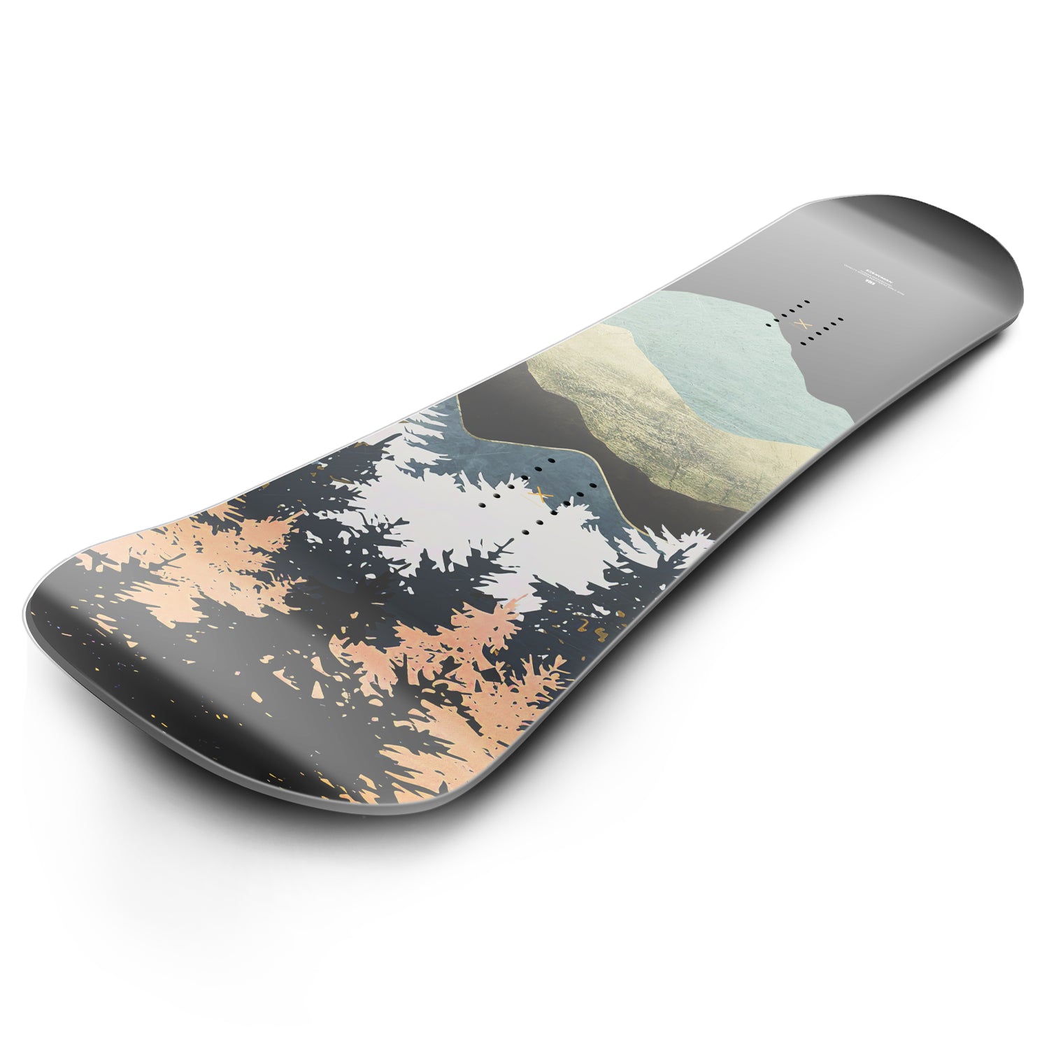 Top and bottom views of the XCMAN Monsoon Inkblot snowboard