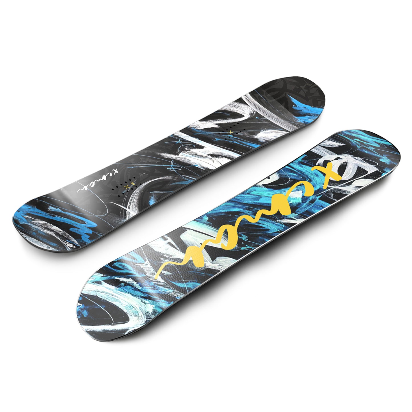 Angled view of the XCMAN Snowstorm Night snowboard