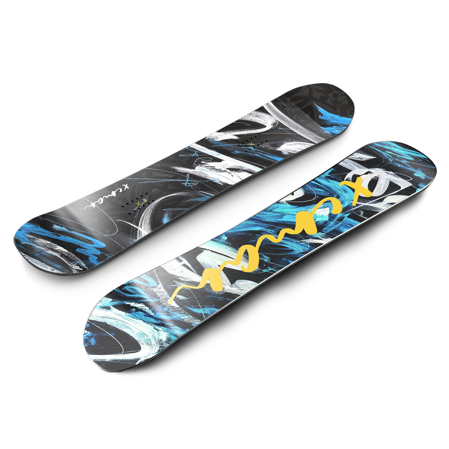 Angled view of the XCMAN Snowstorm Night snowboard